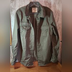 Arizona Jean Company Olive Green Army Style Military Khaki Button Down Shirt